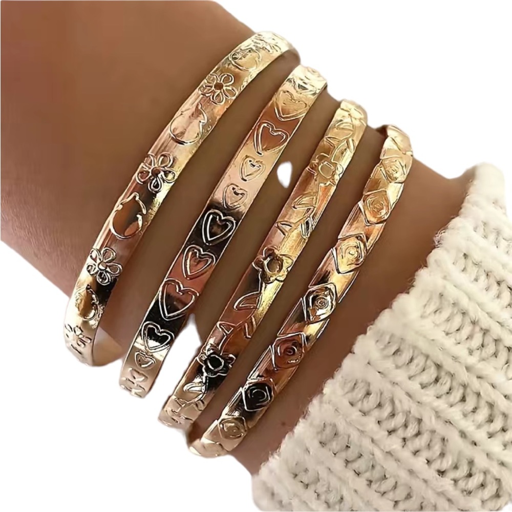4 Piece Gold Cuff Bangle Bracelet Set